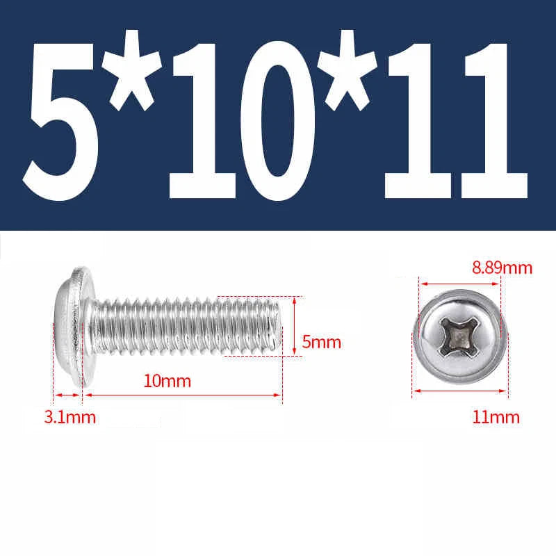 Phillips Flanged Pan Head Machine Screws – 304 / 316 Stainless Steel, Built‑in Washer (3–60mm Lengths)
