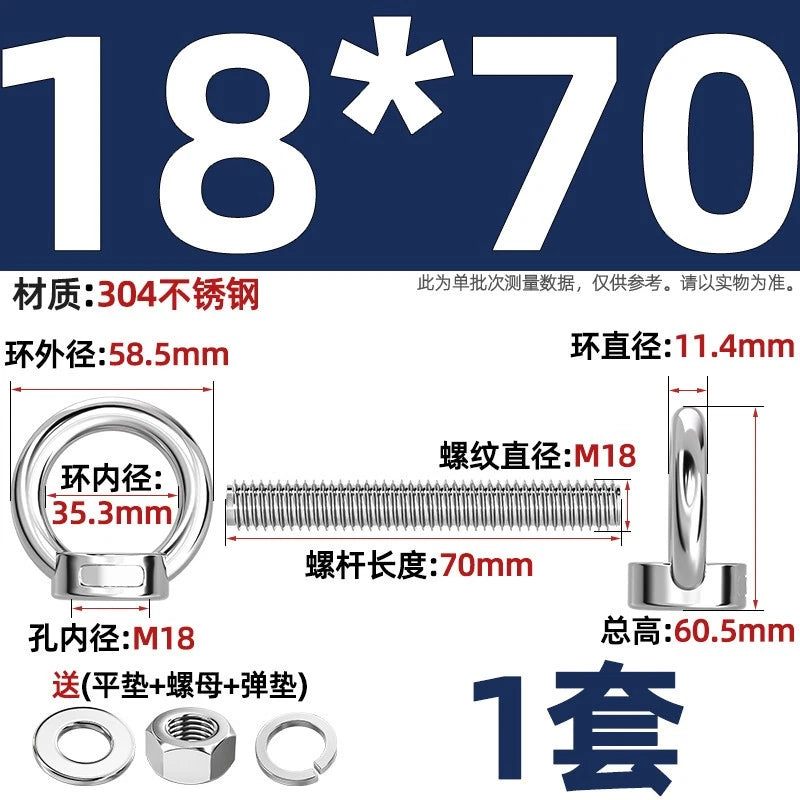A2 Stainless Steel Lifting Eye Bolts + Nuts & Washers M4 M5 M6 M8 M10 M12 to M24