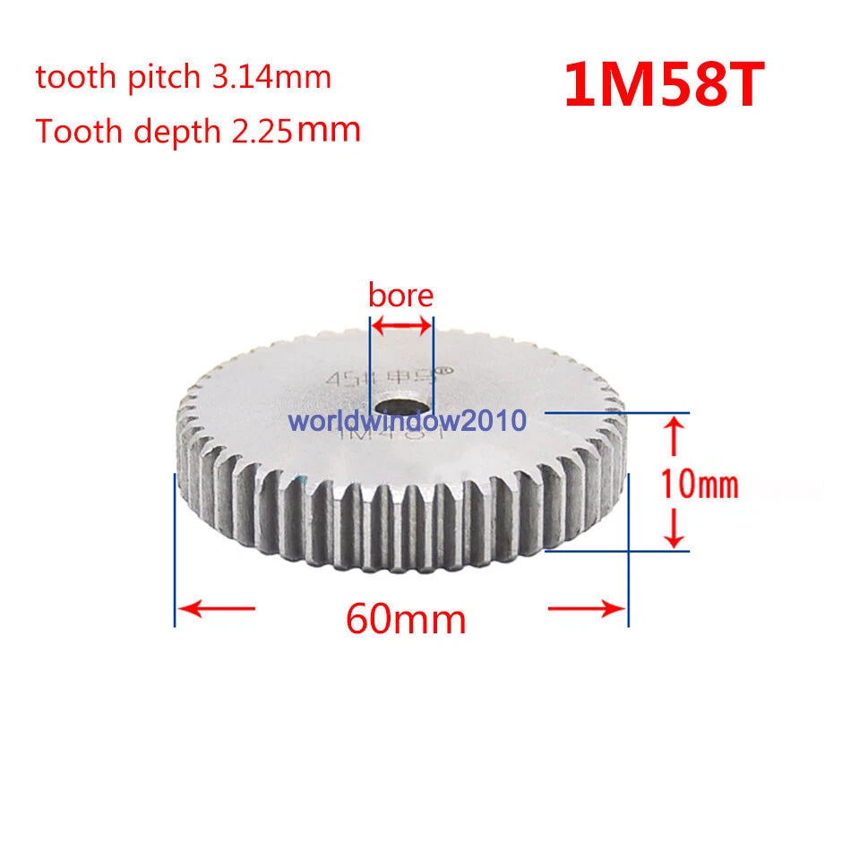 45# Steel Spur Gear 1M12T-1M100T Metal Mod 1 Pinion Gear 12-100 Tooth Moter Gear