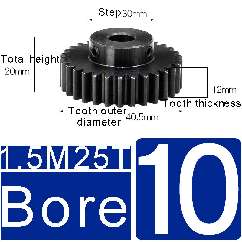 1.5Mod 45# Steel Spur Gears 10-150T Pinion Gear With Step Motor Gear Bore 5-25mm