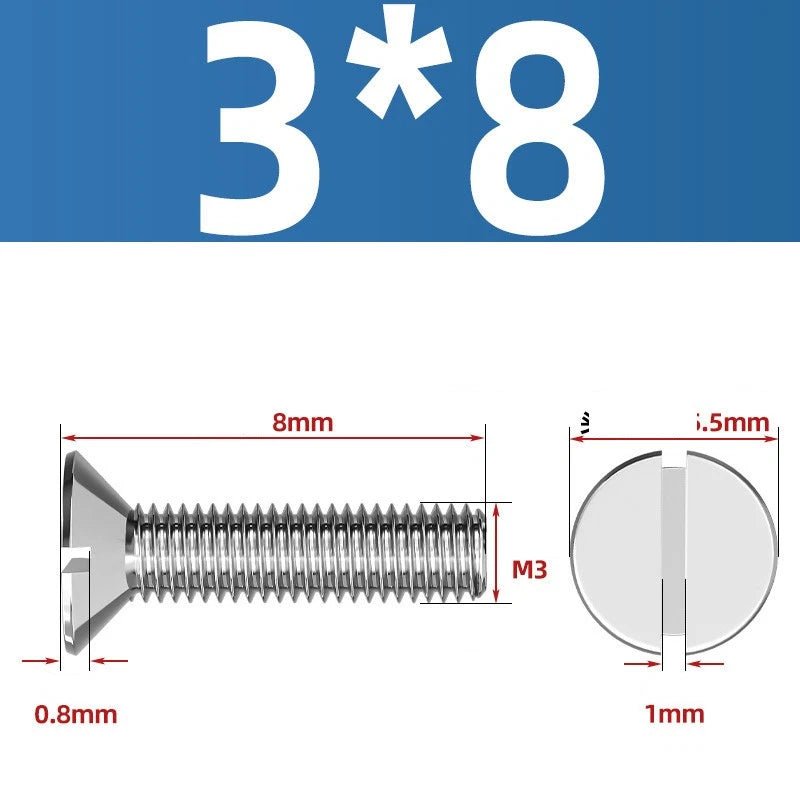 A2 Stainless Steel Slotted Countersunk Machine Screws — M1.6 to M10, Flat Head CSK Bolts - HomeDIYer