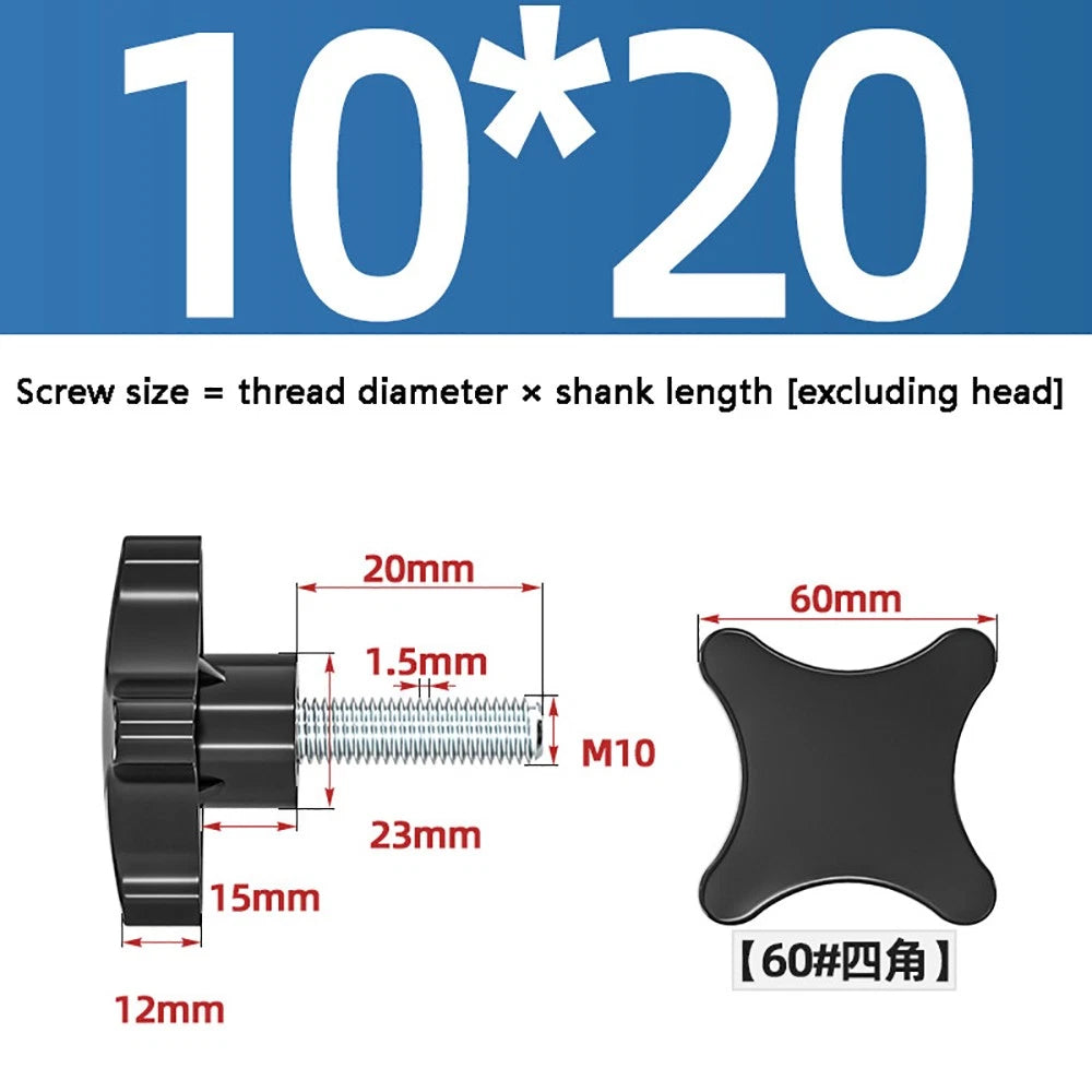 M5-M10 Thumb Screws Black Plastic Four Star Head Hand Grip Knob Bolts Galvanized