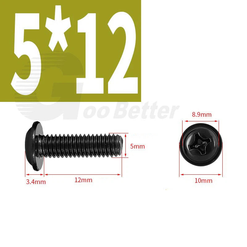 Black Zinc Flange Phillips Pan Head Machine Screws M1.4 M2 M2.5 M3 M4 M5 M6 — Washer-Free Metric Bolts