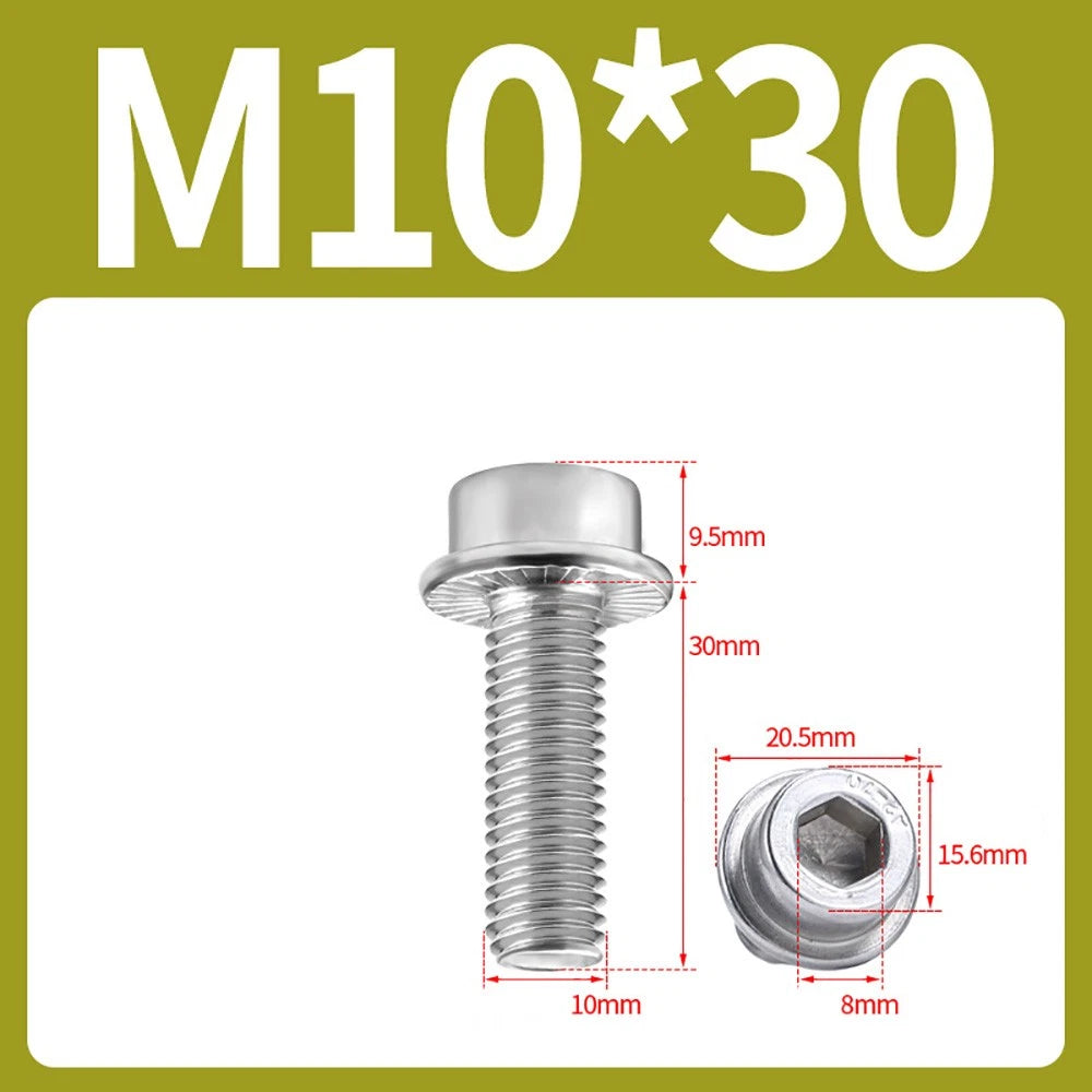 M5–M12 Flange Cap Head Hex Socket Screws – 304 Stainless Steel, Fully Threaded (8–60mm)