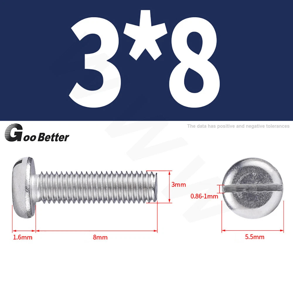 Slotted Pan Head Machine Screws – M1.6 to M4, A2 Stainless Steel, Fully Threaded, Lengths 3mm–60mm