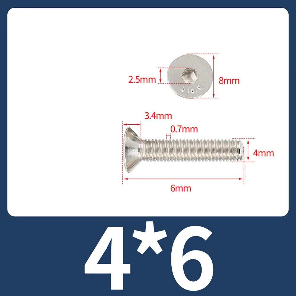Grade 10.9 Alloy Steel Countersunk Socket Head Screws — M1.6 to M4, 10–500 Pcs