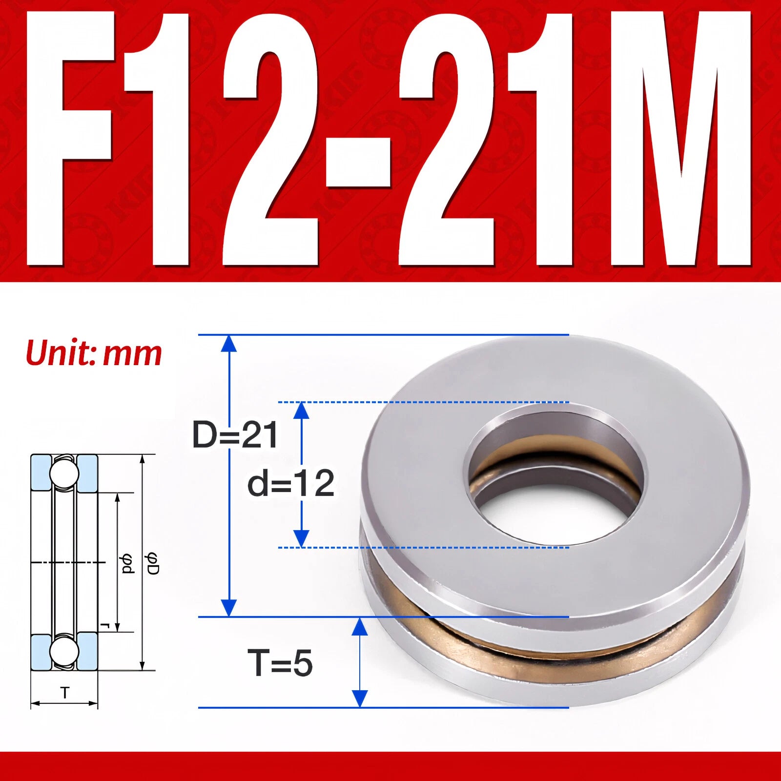 Plane Axial Ball Bearing Thrust Bearings F2-6M - F13-22M- 51100 - 51413 Series