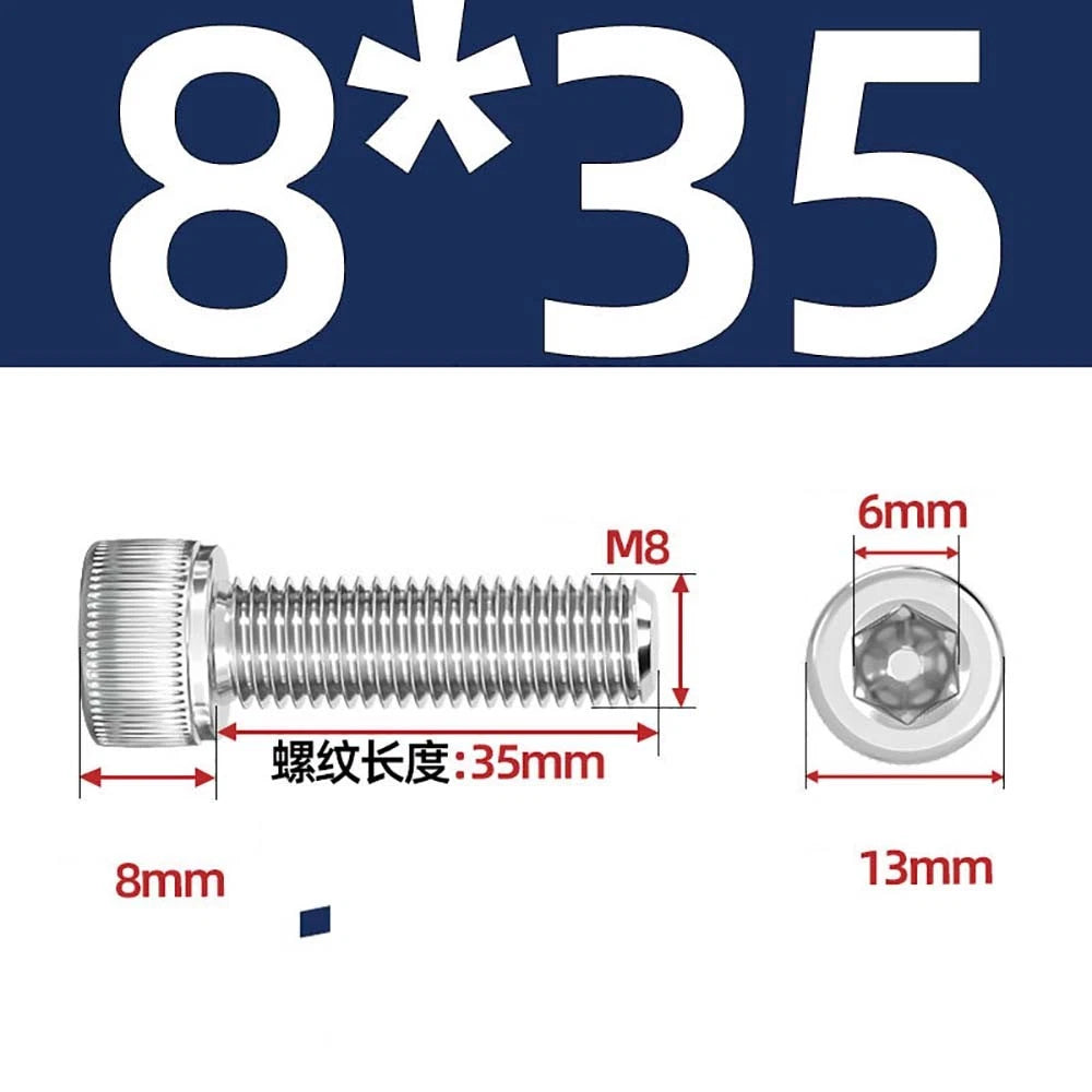 Socket Head Cap Screws – A2 Stainless Steel, M6 to M24, Hex Drive (DIN 912)