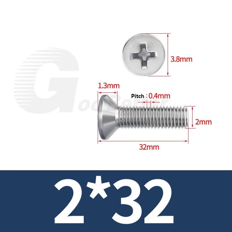 M1–M3.5 Phillips Countersunk Machine Screws – 304 Stainless Steel, Fully Threaded (3–120mm Overall Length) - HomeDIYer