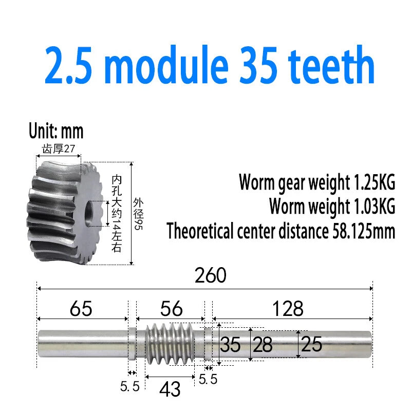 1/1.5/2/2.5/3/4 Module 15T to 100T Gear Steel Worm Wheel Gear & Worm Gear Shaft