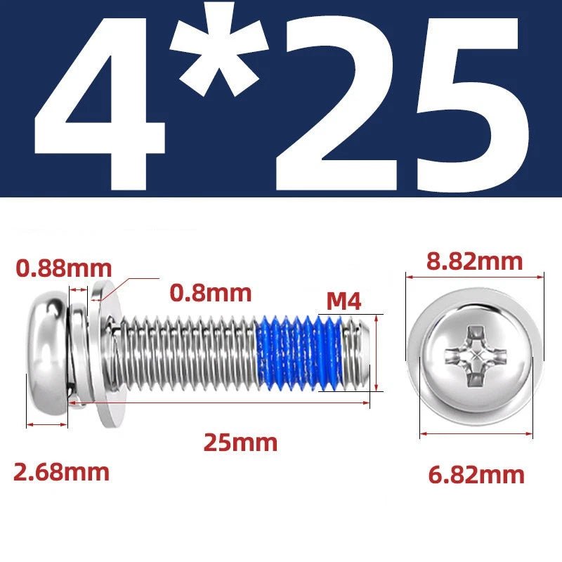 A2 Stainless Steel Phillips Pan Head Machine Screws with Flat & Spring Washers — M2 to M10 - HomeDIYer