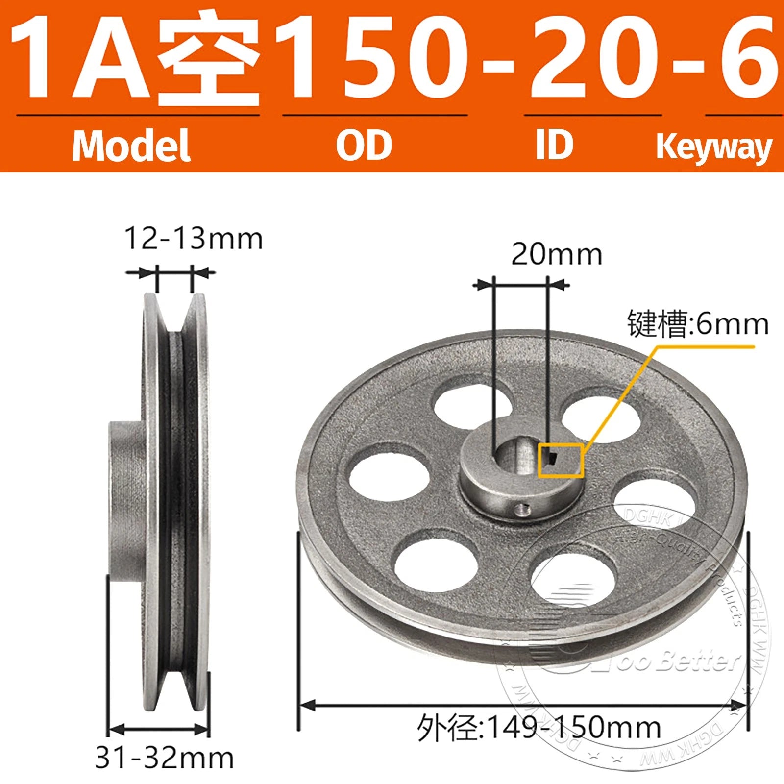 V-Belt Pulley Motor Pulleys Hollow 5-8mm Discs Dia Ø100-300mm For 1A Type Belts