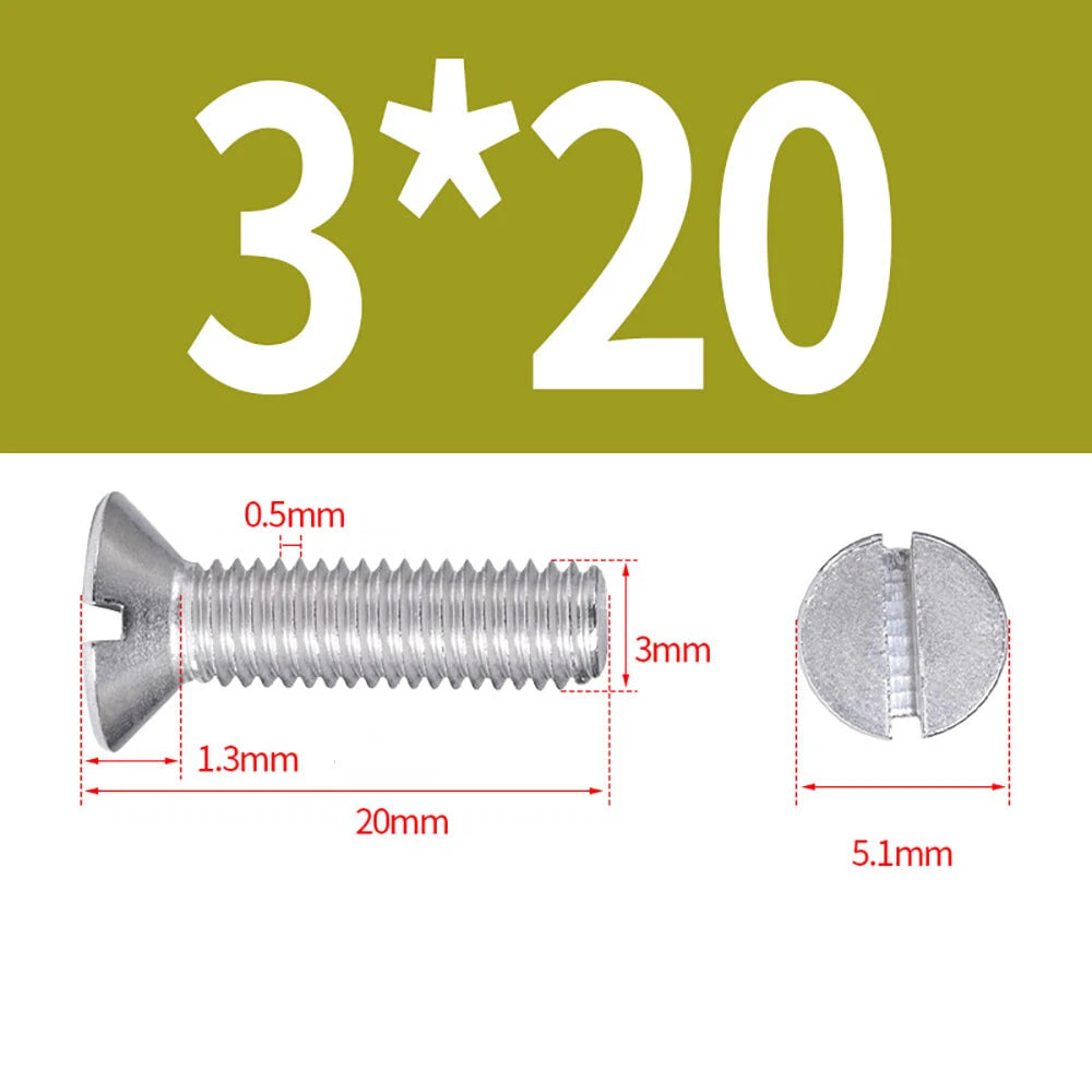 M1.6–M8 A2 Stainless Steel Flat Head Slotted Machine Screws | Countersunk Bolts