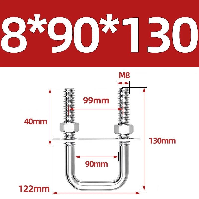 M8 Square U - Bolts Stainless Steel A2 with Plates and Nuts — Multiple Sizes - HomeDIYer