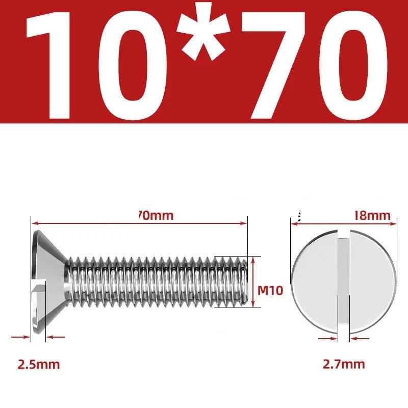 A2 Stainless Steel Slotted Countersunk Machine Screws — M1.6 to M10, Flat Head CSK Bolts - HomeDIYer