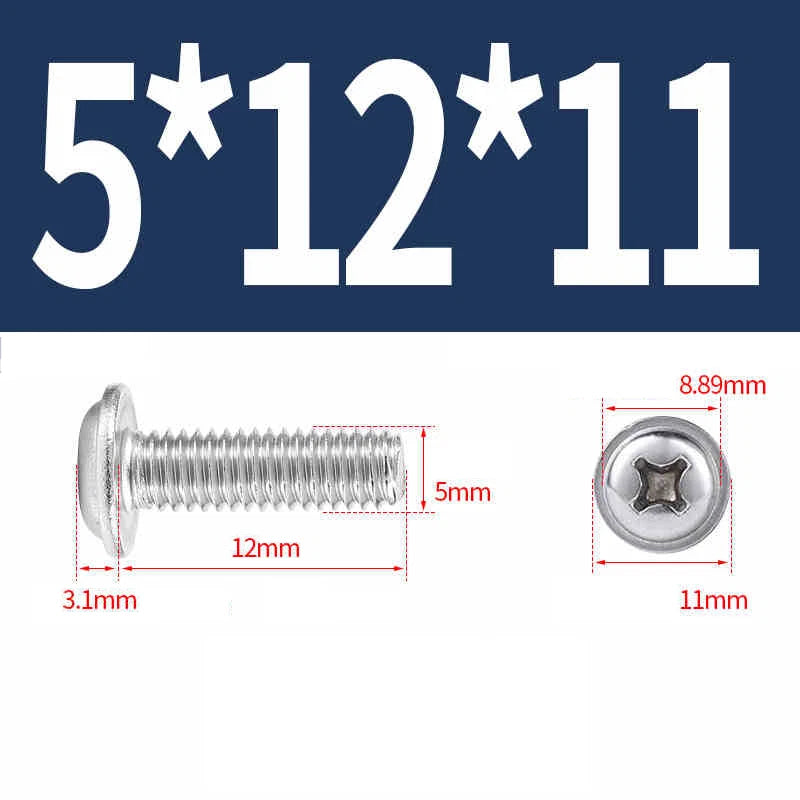 Phillips Flanged Pan Head Machine Screws – 304 / 316 Stainless Steel, Built‑in Washer (3–60mm Lengths)