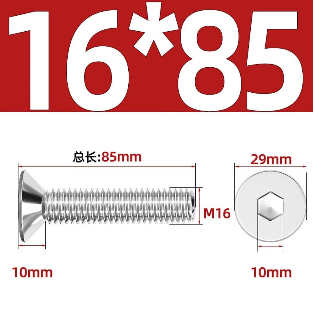 Countersunk Hex Socket Screws – A2 Stainless Steel, M2 to M16, DIN 7991, Fully Threaded
