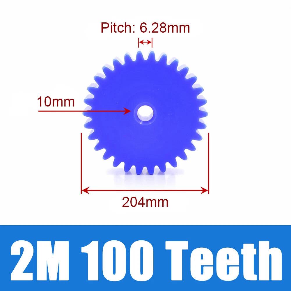 2 Modulus Blue Nylon Spur Gear, Cylinder Flat Gears 12~100 Teeth, 6/8/10mm Bore