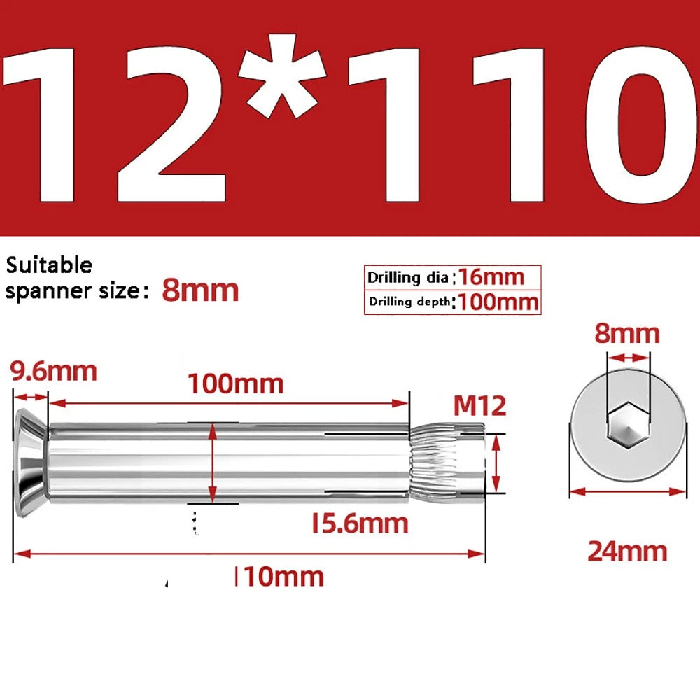 M6–M12 Countersunk Hex Socket Expansion Bolts — 304 & 201 Stainless Steel, A-Type & B-Type