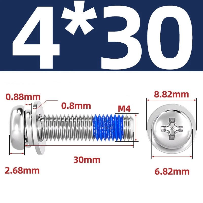 A2 Stainless Steel Phillips Pan Head Machine Screws with Flat & Spring Washers — M2 to M10 - HomeDIYer