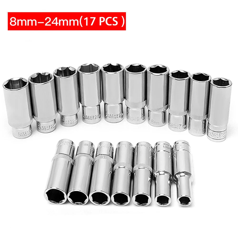 3/8" 6mm-24mm Hex Socket Drive Screwdriver Drill Set Ratchet Wrench Adapter Rod