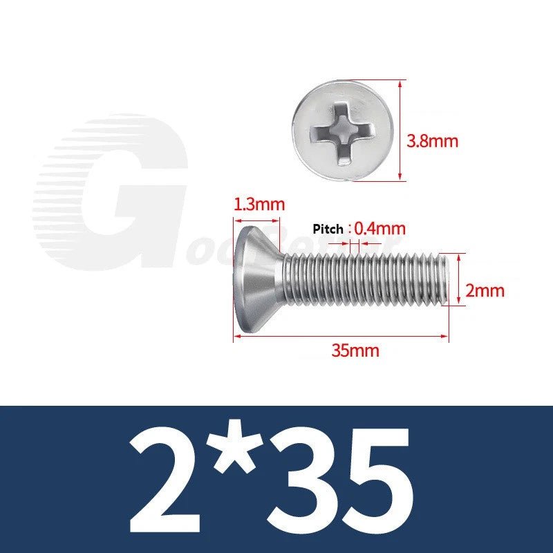 M1–M3.5 Phillips Countersunk Machine Screws – 304 Stainless Steel, Fully Threaded (3–120mm Overall Length) - HomeDIYer