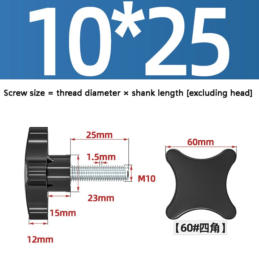 M5-M10 Thumb Screws Black Plastic Four Star Head Hand Grip Knob Bolts Galvanized