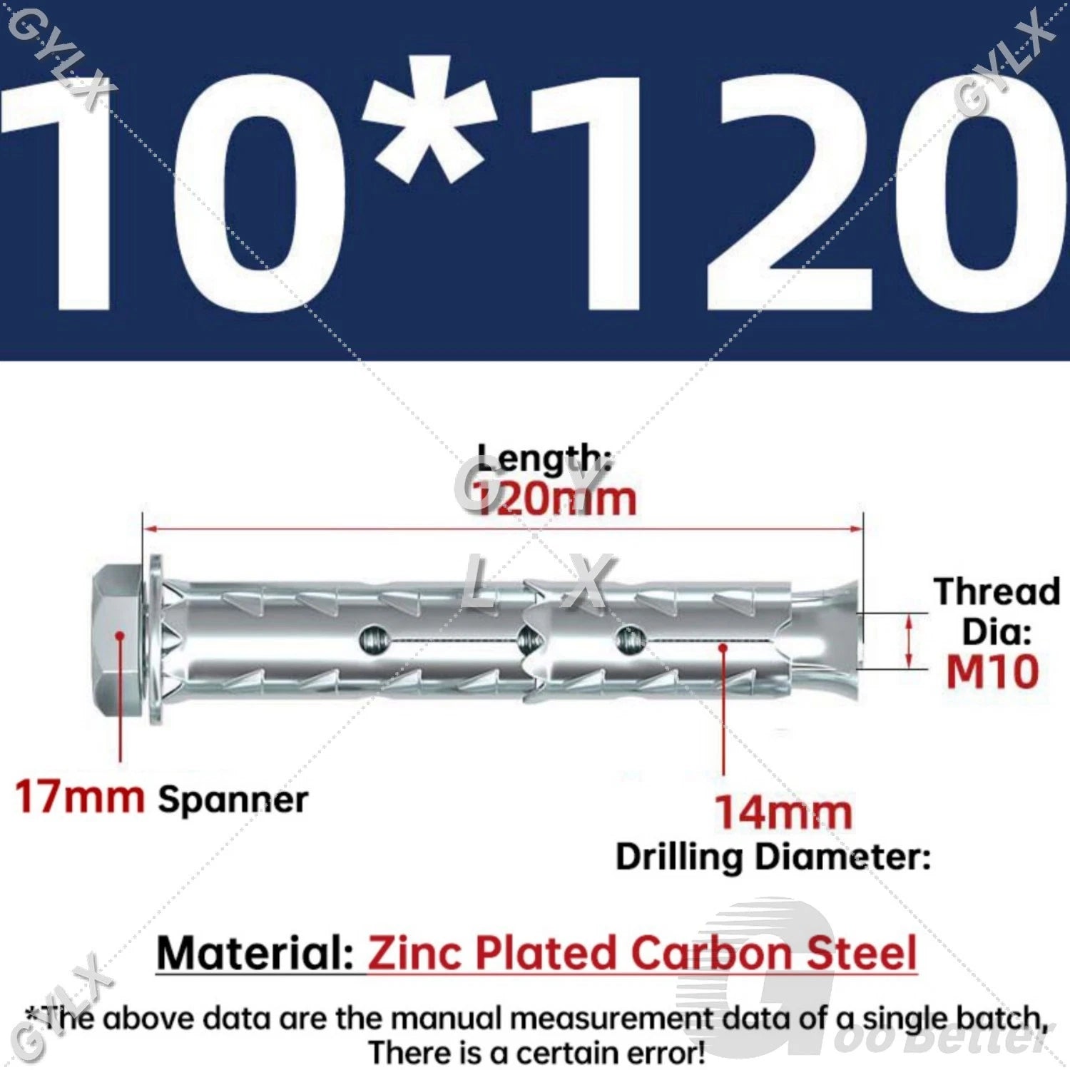 Galvanized Masonry Concrete Expansion Bolts — M6 M8 M10 M12 Wall Anchor Screws