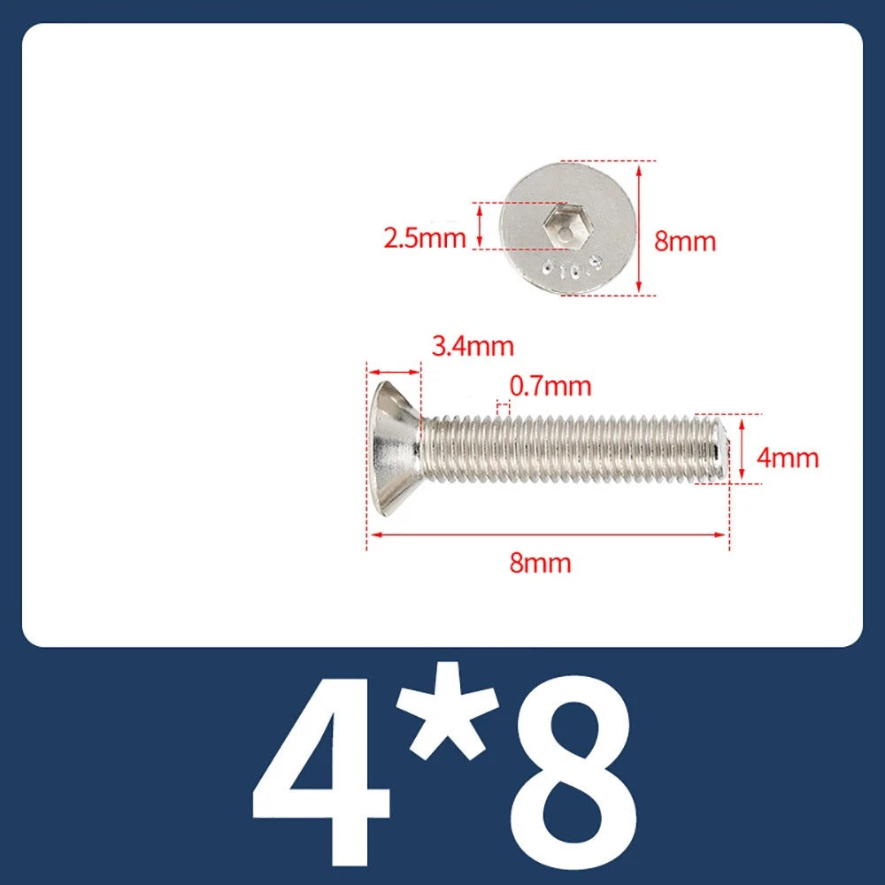 Grade 10.9 Alloy Steel Countersunk Socket Head Screws — M1.6 to M4, 10–500 Pcs