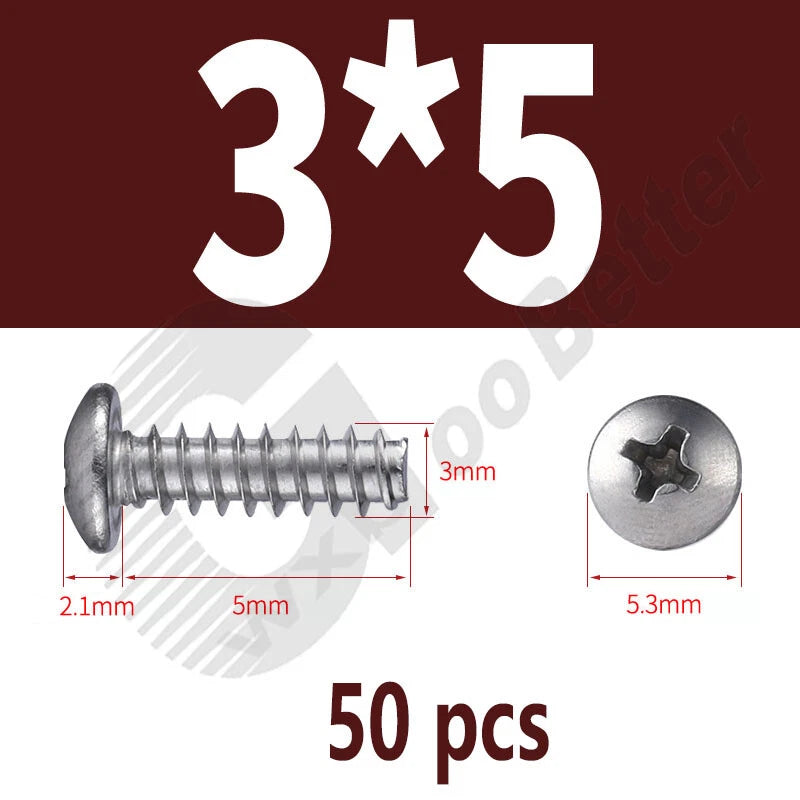 Pan Head Sheet Metal Screws Metric M1~M6 A2 Stainless Steel Sheet Metal Screws