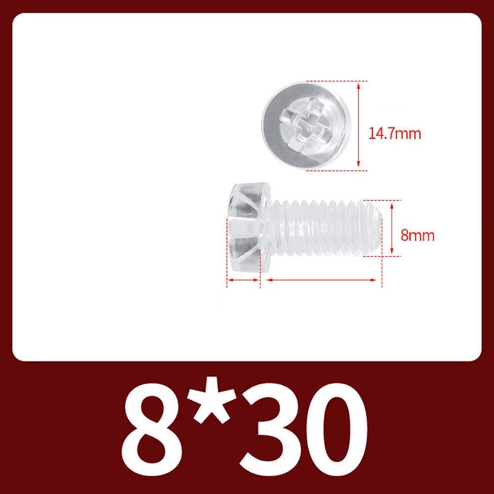 M2-M10 Clear Plastic Phillips Round/Pan Head Machine Screws Cross Screws Hex Nut