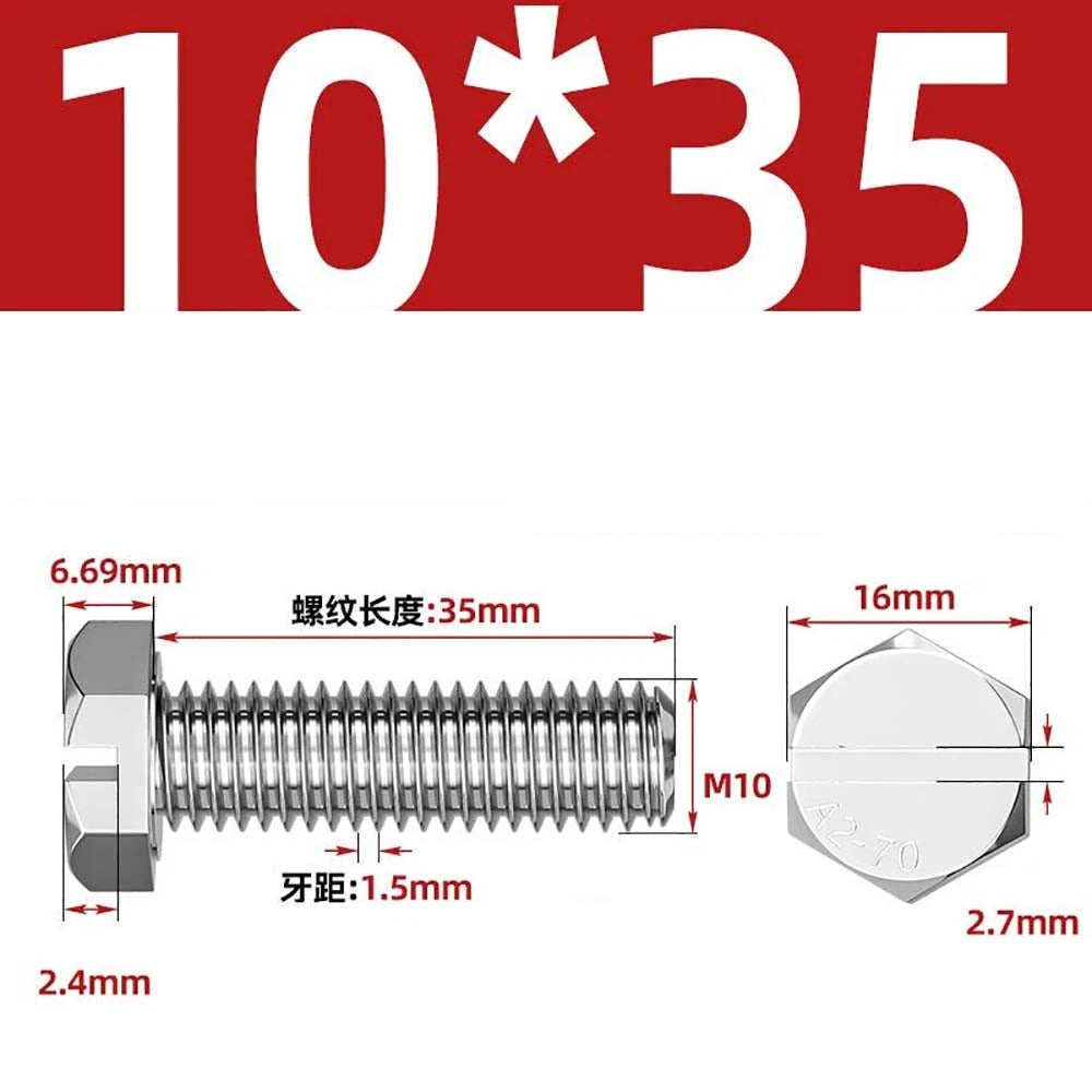 External Hex Slotted Machine Screws – A2 Stainless Steel, M4 to M16, Fully Threaded