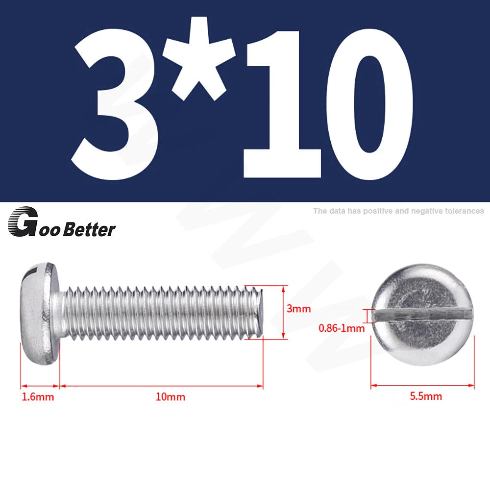 Slotted Pan Head Machine Screws – M1.6 to M4, A2 Stainless Steel, Fully Threaded, Lengths 3mm–60mm