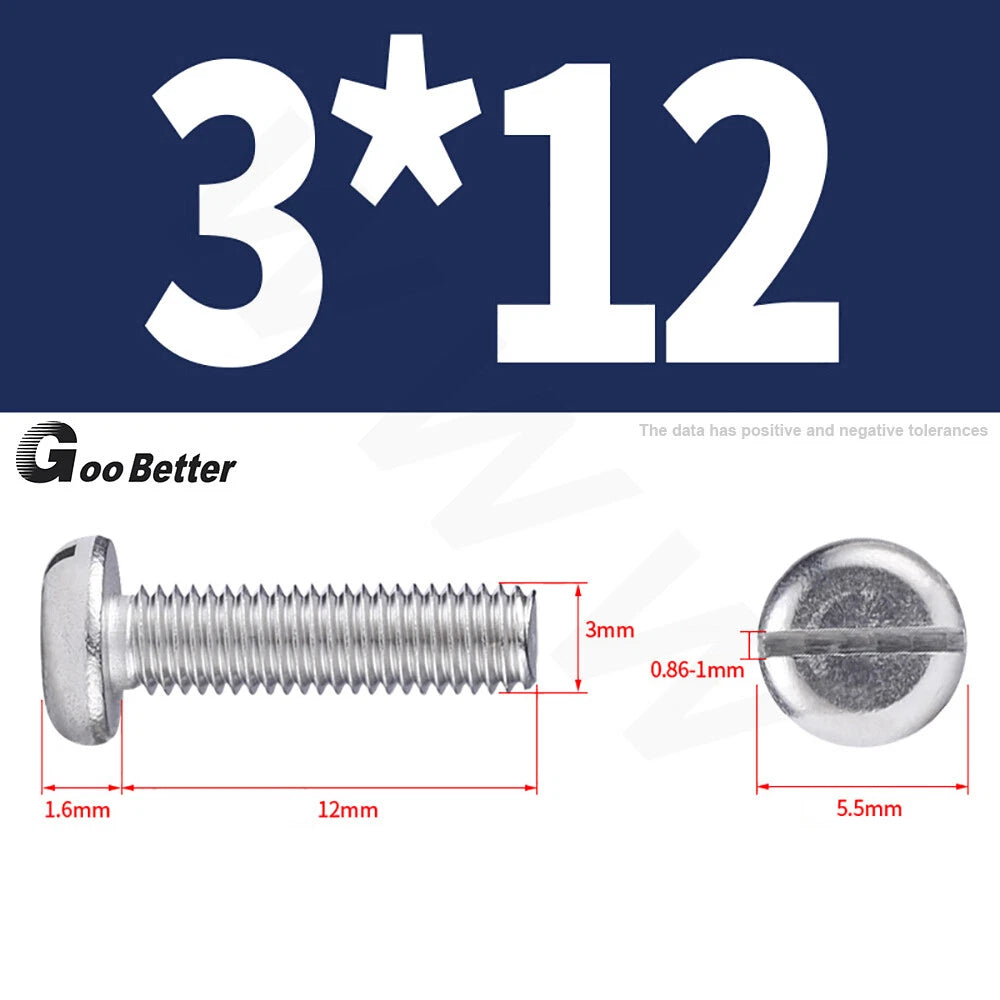 Slotted Pan Head Machine Screws – M1.6 to M4, A2 Stainless Steel, Fully Threaded, Lengths 3mm–60mm