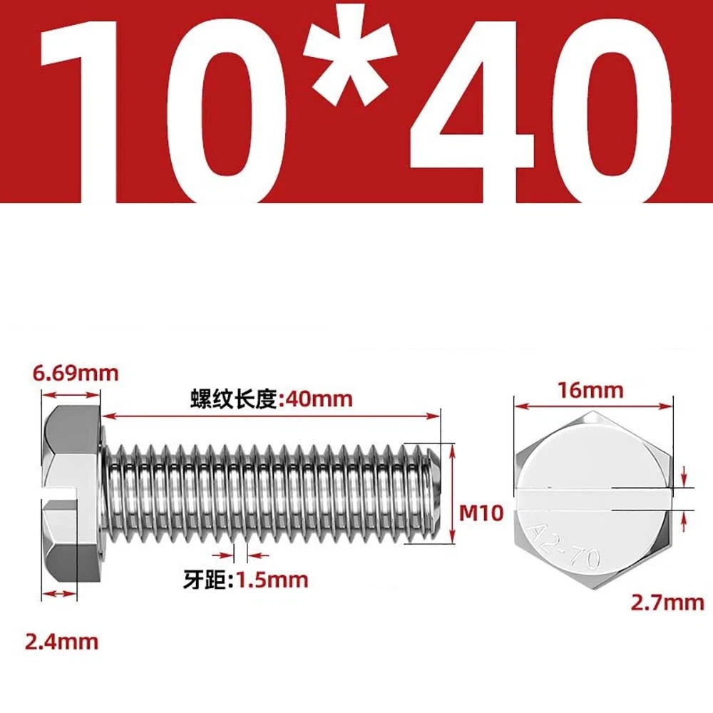 External Hex Slotted Machine Screws – A2 Stainless Steel, M4 to M16, Fully Threaded