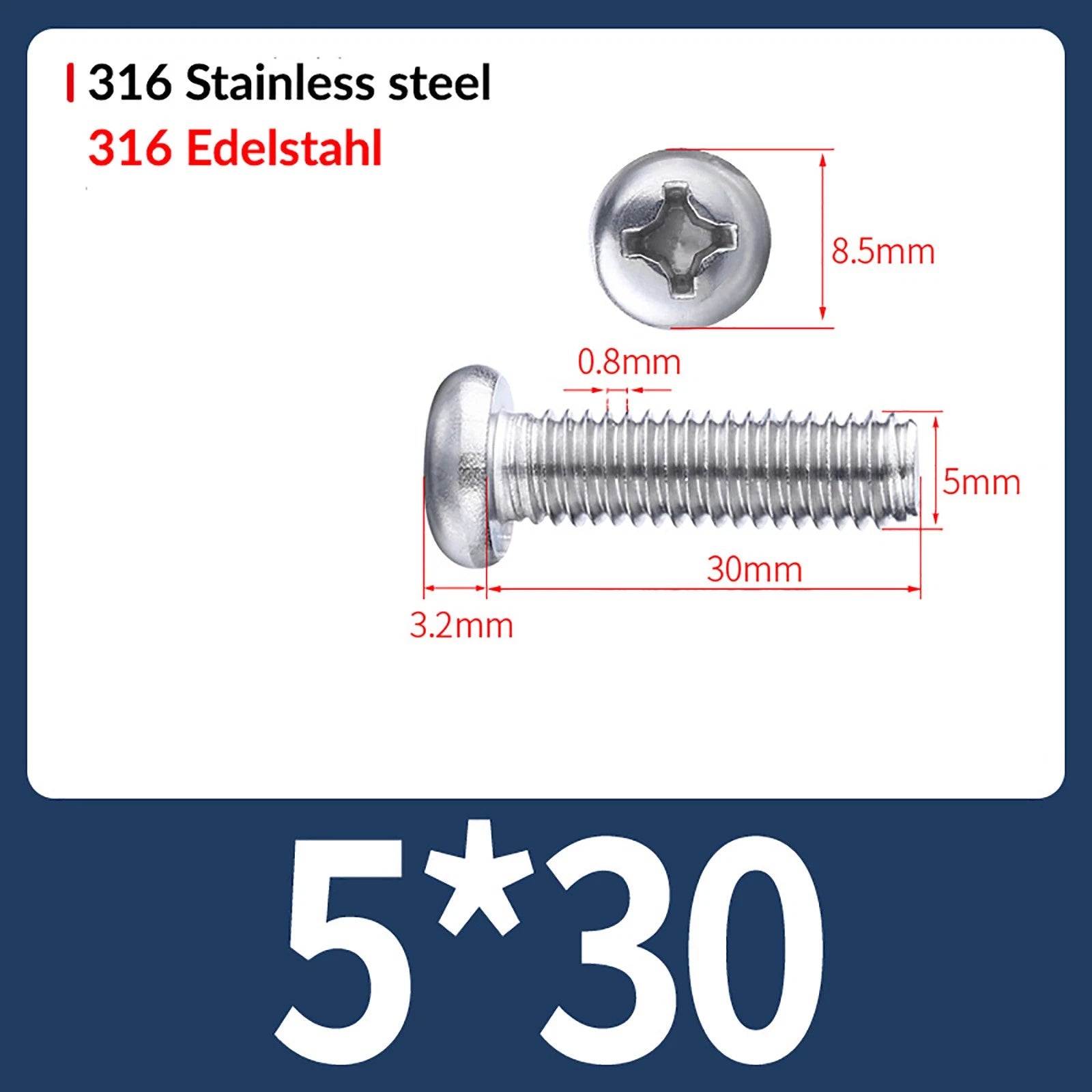 M2 M3 M4 M5 M6 M8 A4 Stainless Steel Phillips Pan Head Machine Screws – DIN 7985, Fully Threaded (4–80mm)
