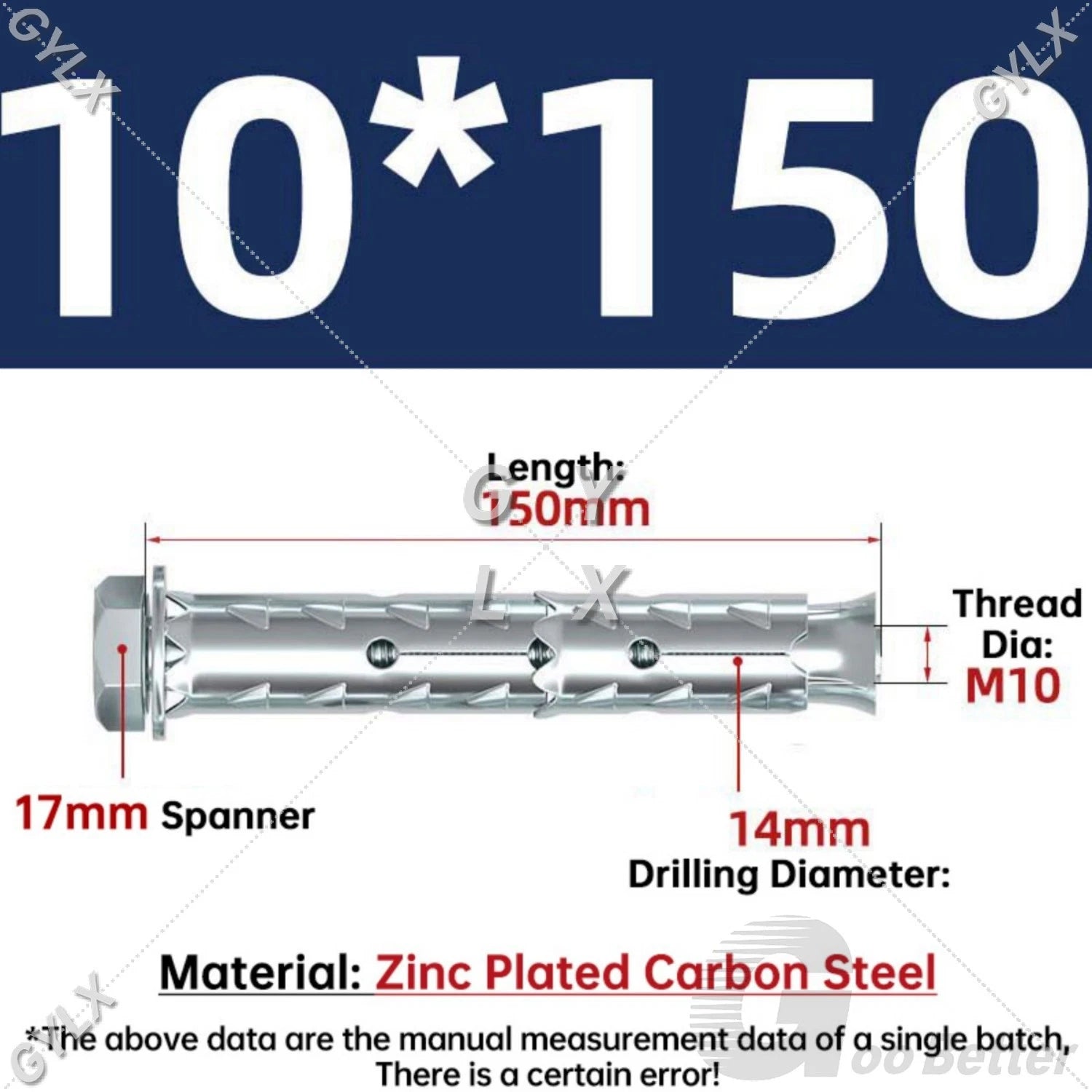 Galvanized Masonry Concrete Expansion Bolts — M6 M8 M10 M12 Wall Anchor Screws