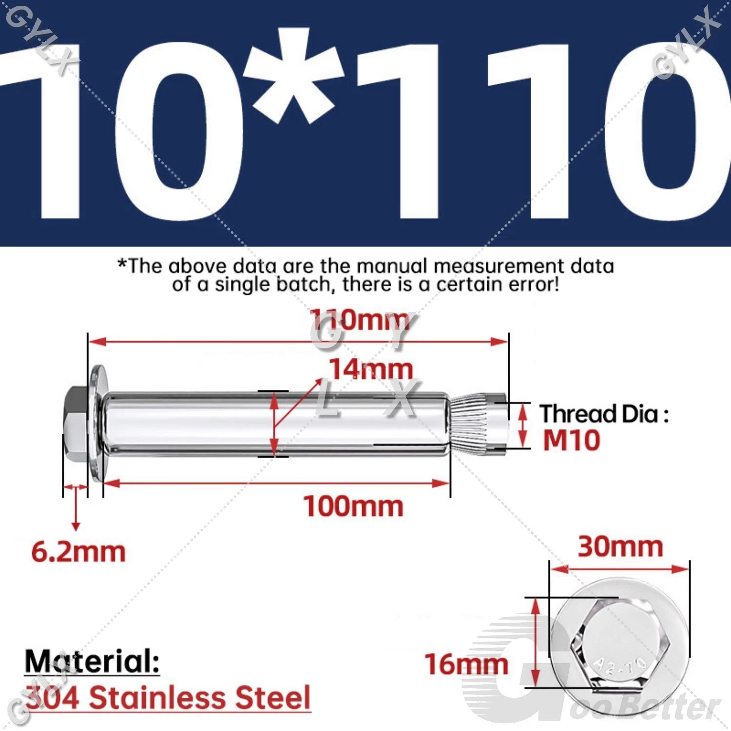 Expansion Anchor Bolts for Masonry — M6 to M16, Stainless Steel & Zinc-Coated