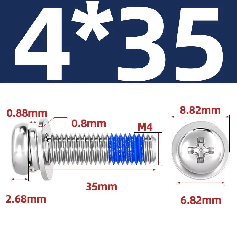 A2 Stainless Steel Phillips Pan Head Machine Screws with Flat & Spring Washers — M2 to M10 - HomeDIYer