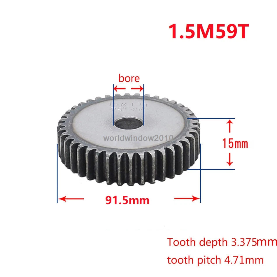45# Steel Spur Gear 1.5M12T-60T Metal Mod 1.5 Pinion Gear 12-60 Tooth Moter Gear