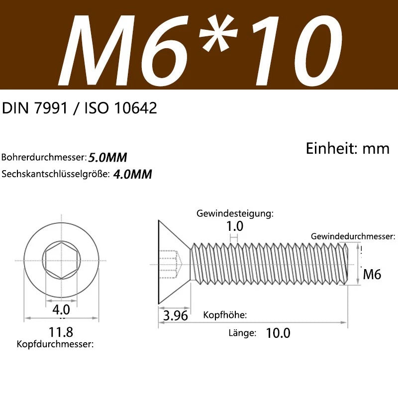 6063 Aluminium Allen Socket Countersunk Screws DIN 7991 — M2 to M8