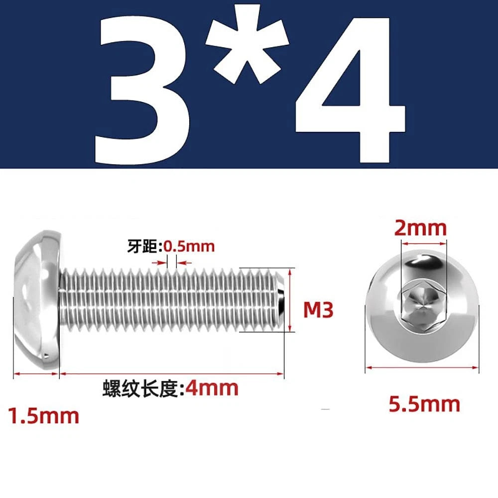 M1.6–M5 A2 Stainless Steel Button Head Socket Cap Screws – Round Pan Head, Hex Drive, Fully Threaded