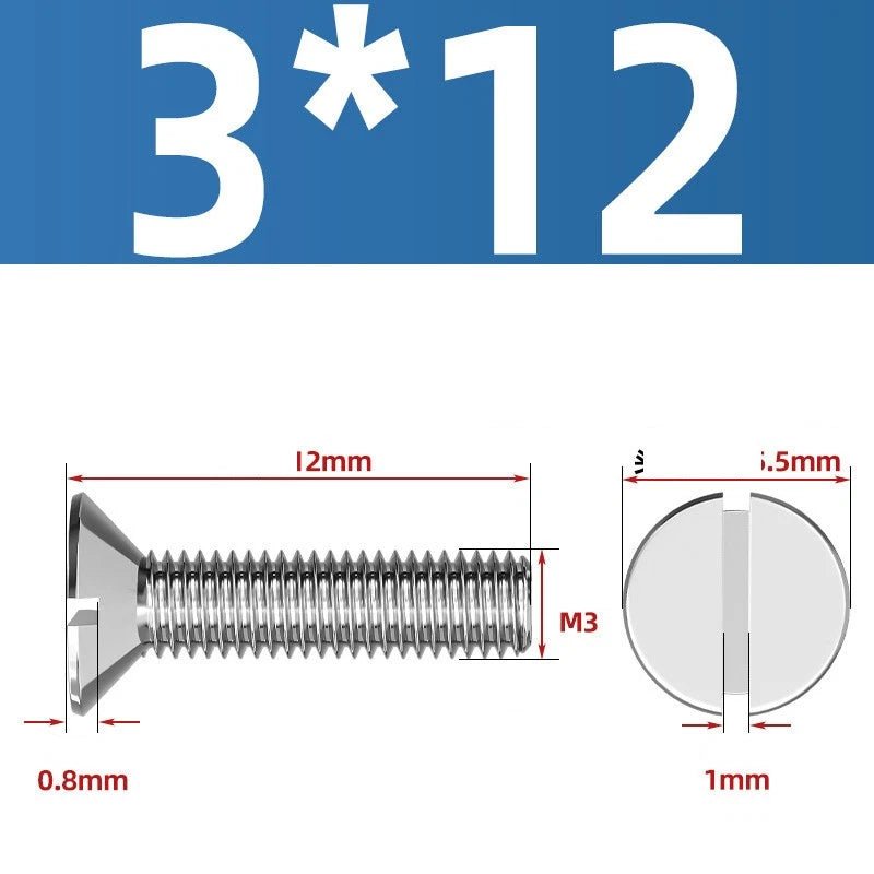 A2 Stainless Steel Slotted Countersunk Machine Screws — M1.6 to M10, Flat Head CSK Bolts - HomeDIYer