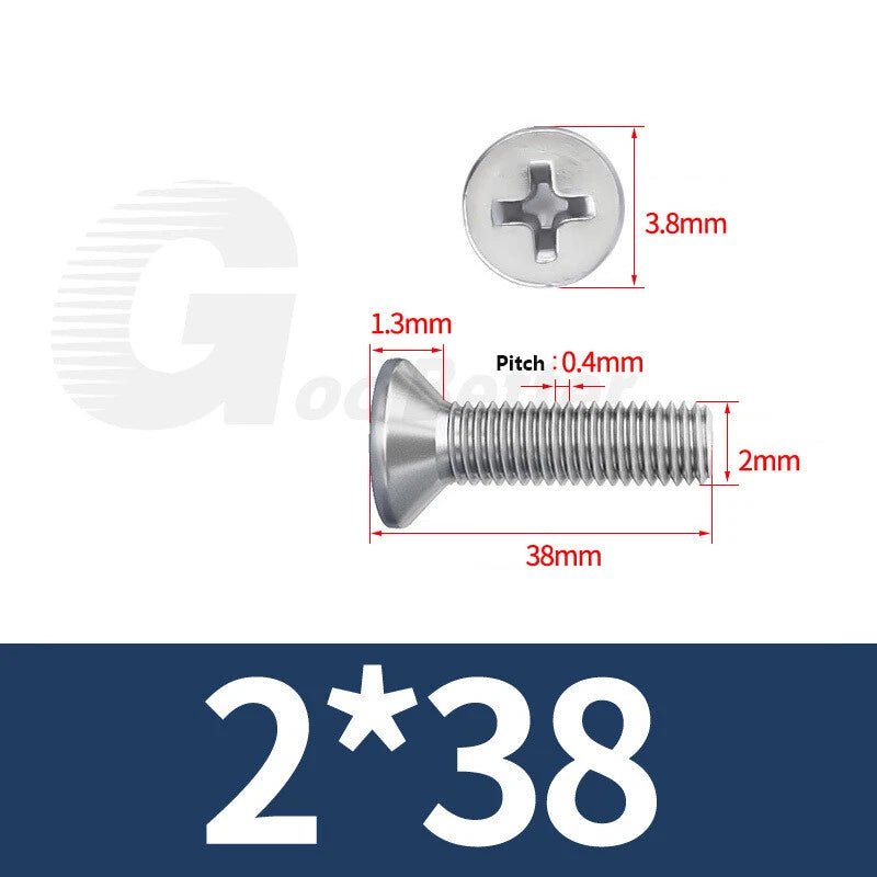 M1–M3.5 Phillips Countersunk Machine Screws – 304 Stainless Steel, Fully Threaded (3–120mm Overall Length) - HomeDIYer