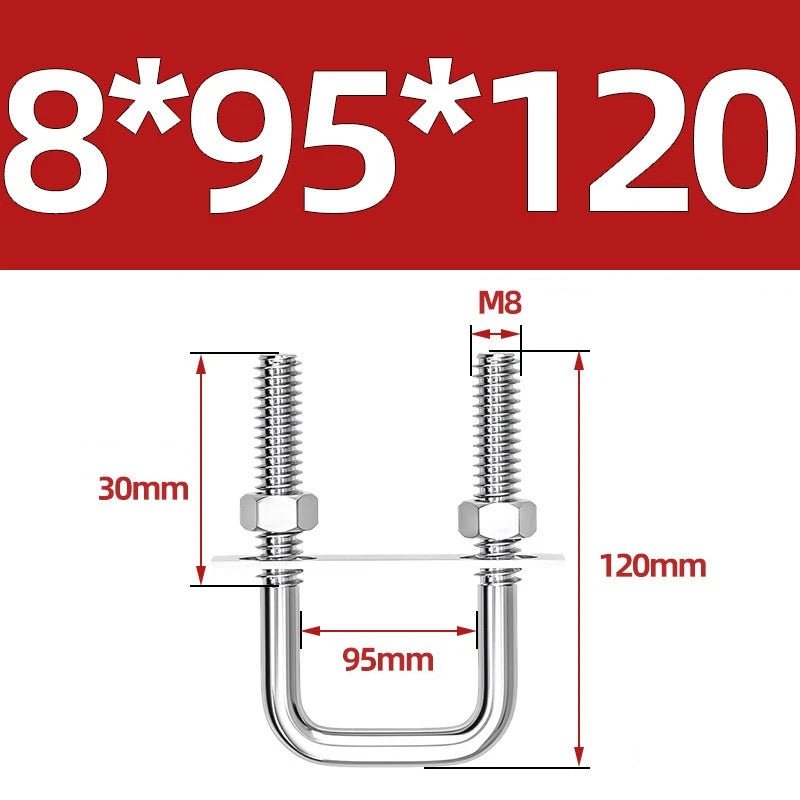 M8 Square U - Bolts Stainless Steel A2 with Plates and Nuts — Multiple Sizes - HomeDIYer