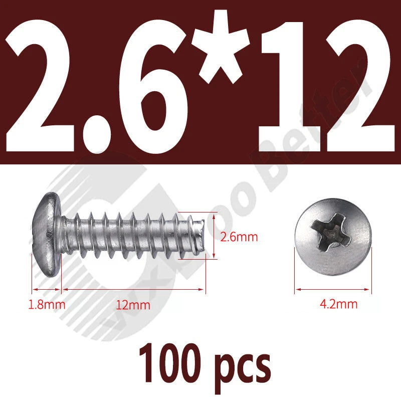 Pan Head Sheet Metal Screws Metric M1~M6 A2 Stainless Steel Sheet Metal Screws