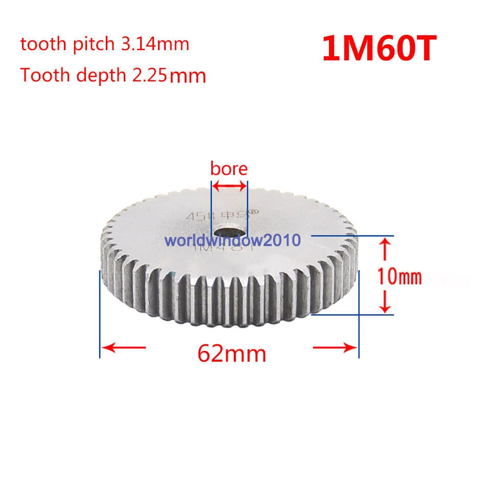 45# Steel Spur Gear 1M12T-1M100T Metal Mod 1 Pinion Gear 12-100 Tooth Moter Gear