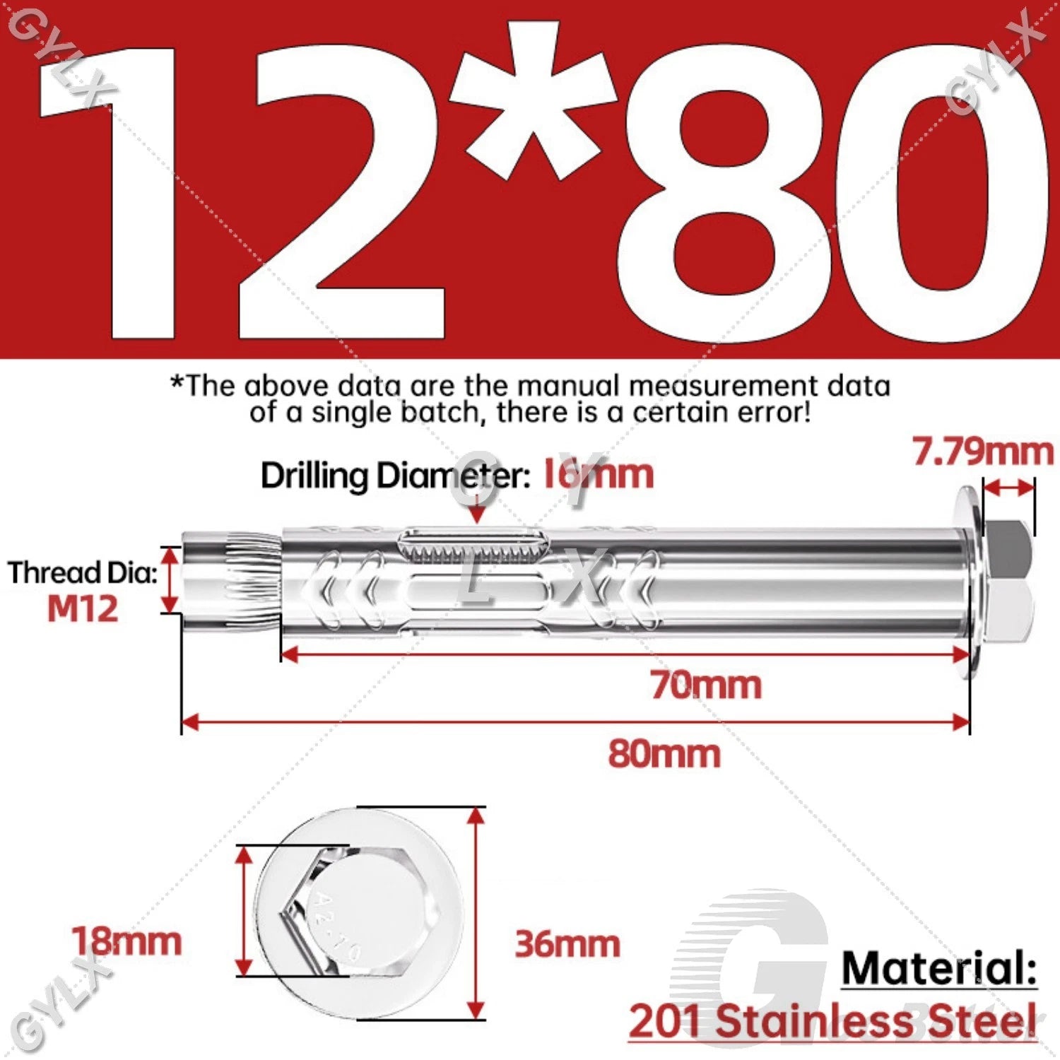 Stainless Steel Expansion Bolts for Masonry — M6 M8 M10 M12 Wall Anchor Screws