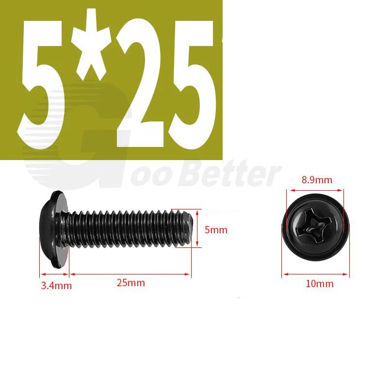 Black Zinc Flange Phillips Pan Head Machine Screws M1.4 M2 M2.5 M3 M4 M5 M6 — Washer-Free Metric Bolts