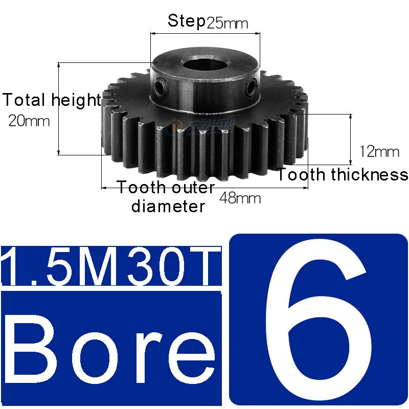 1.5Mod 45# Steel Spur Gears 10-150T Pinion Gear With Step Motor Gear Bore 5-25mm